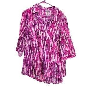 Catherines Purple Patterned Button Up Blouse Size 0X